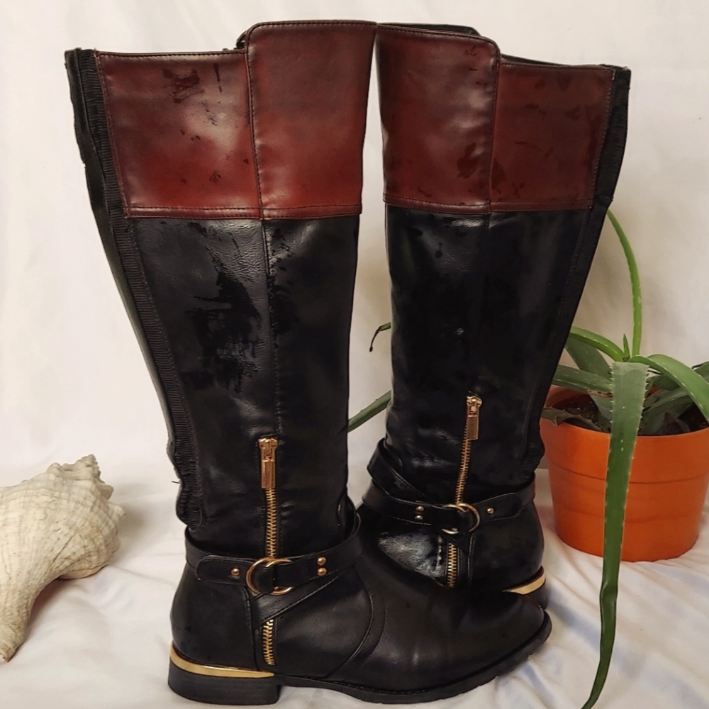 Black Leather Zip-up boots